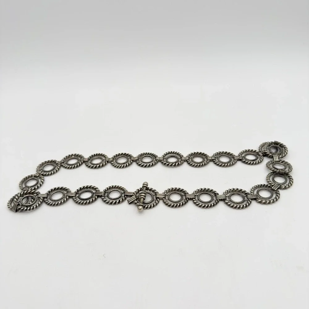 Vintage Silver Tone Rope Twist Oval Link Adjustable Chain Belt Toggle 30 Inch